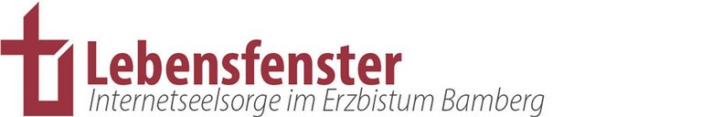 Logo Internetseelsorge im Erzbistum Bamberg, Kreuz mit einem Fenster verbunden, daneben steht Lebensfenster in rot